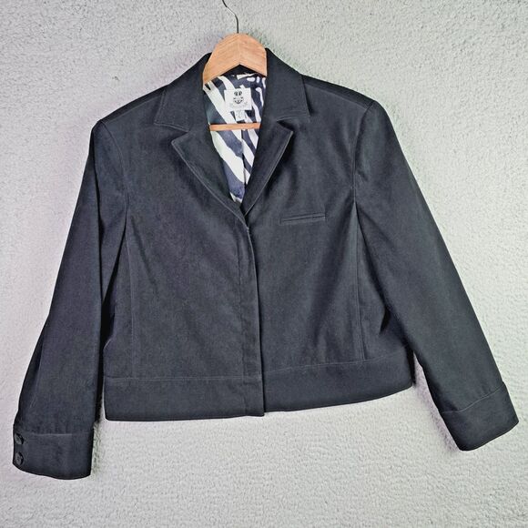 VTG  Renfrew Cropped Black Suede Blazer Zebra Print Lining Hidden Zip Statement - Picture 1 of 15